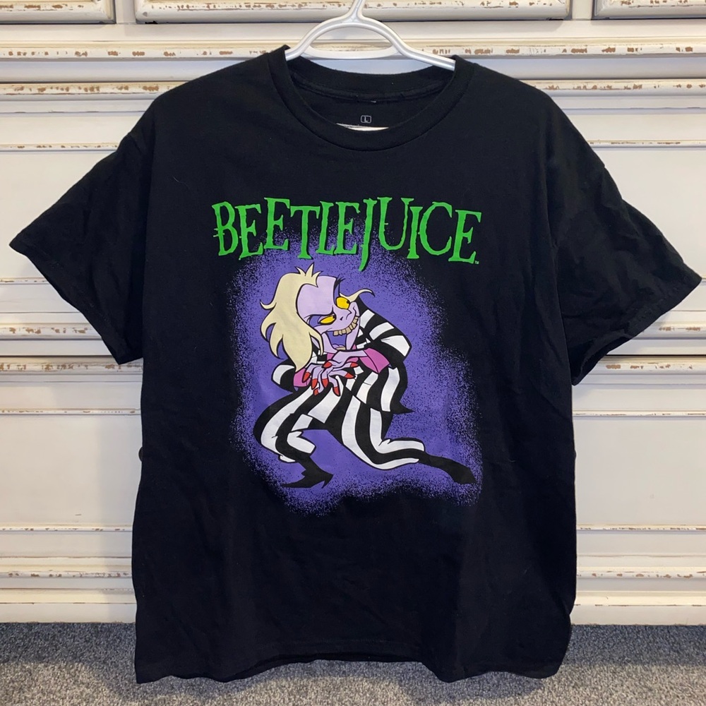 Beetlejuice Tim Burton BlackGraphic T-Shirt (L)